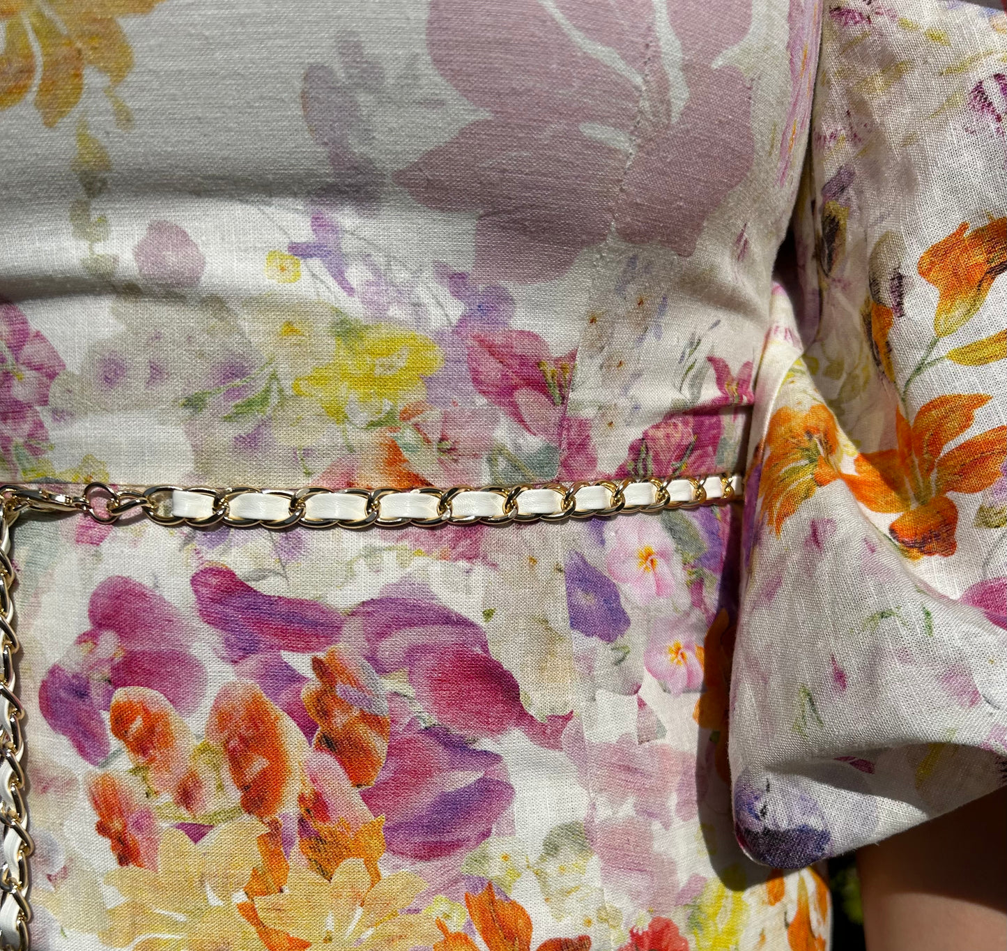 Chain Floral Linen Dress