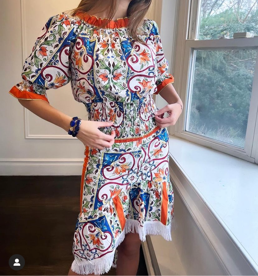 Orange & White tassle skirt