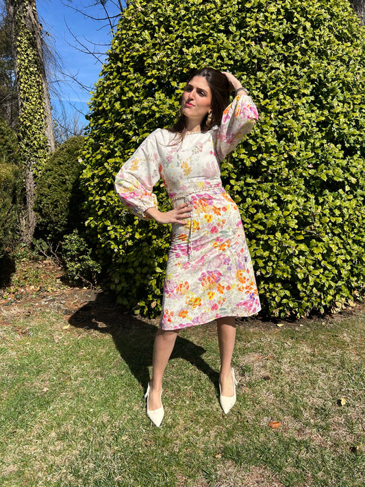 Chain Floral Linen Dress