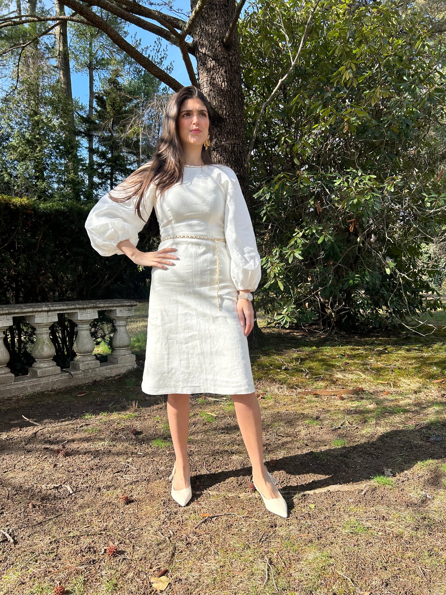 Chain White Linen Dress