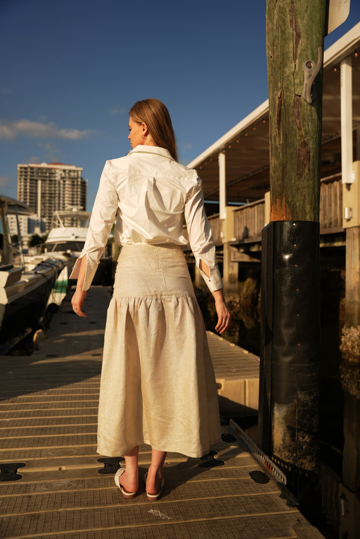 Shiny Linen Maxi Skirt