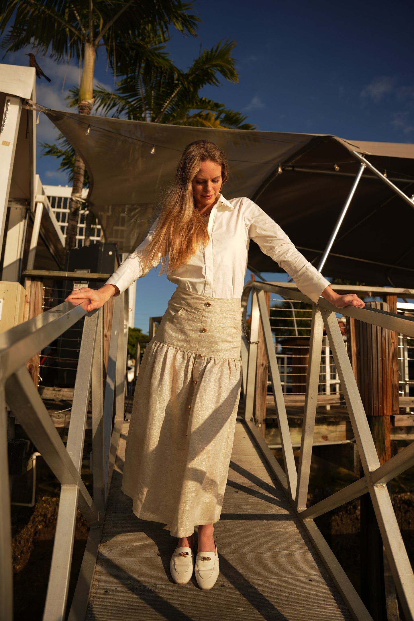 Shiny Linen Maxi Skirt