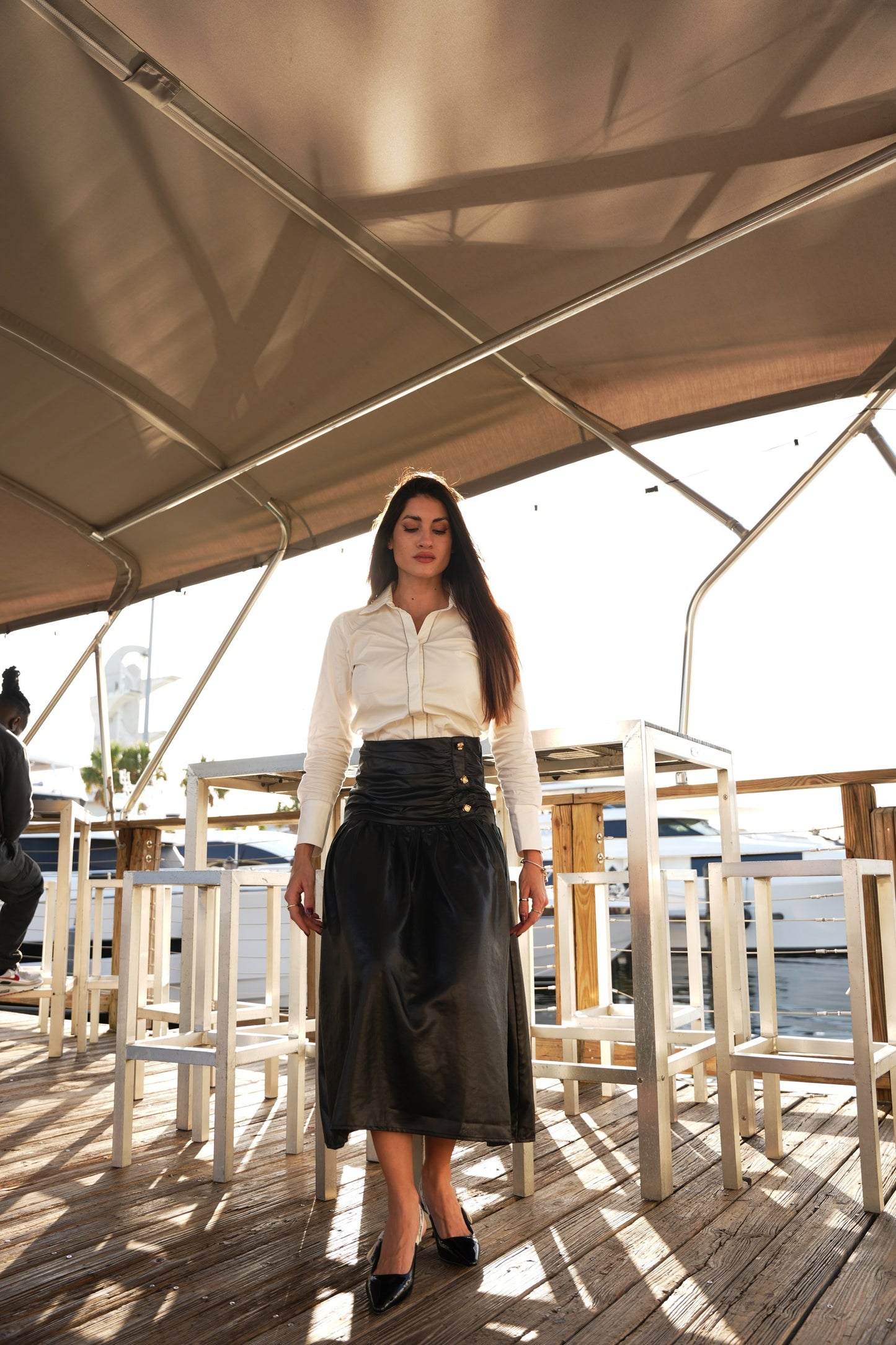 Leather/Linen midi Skirt