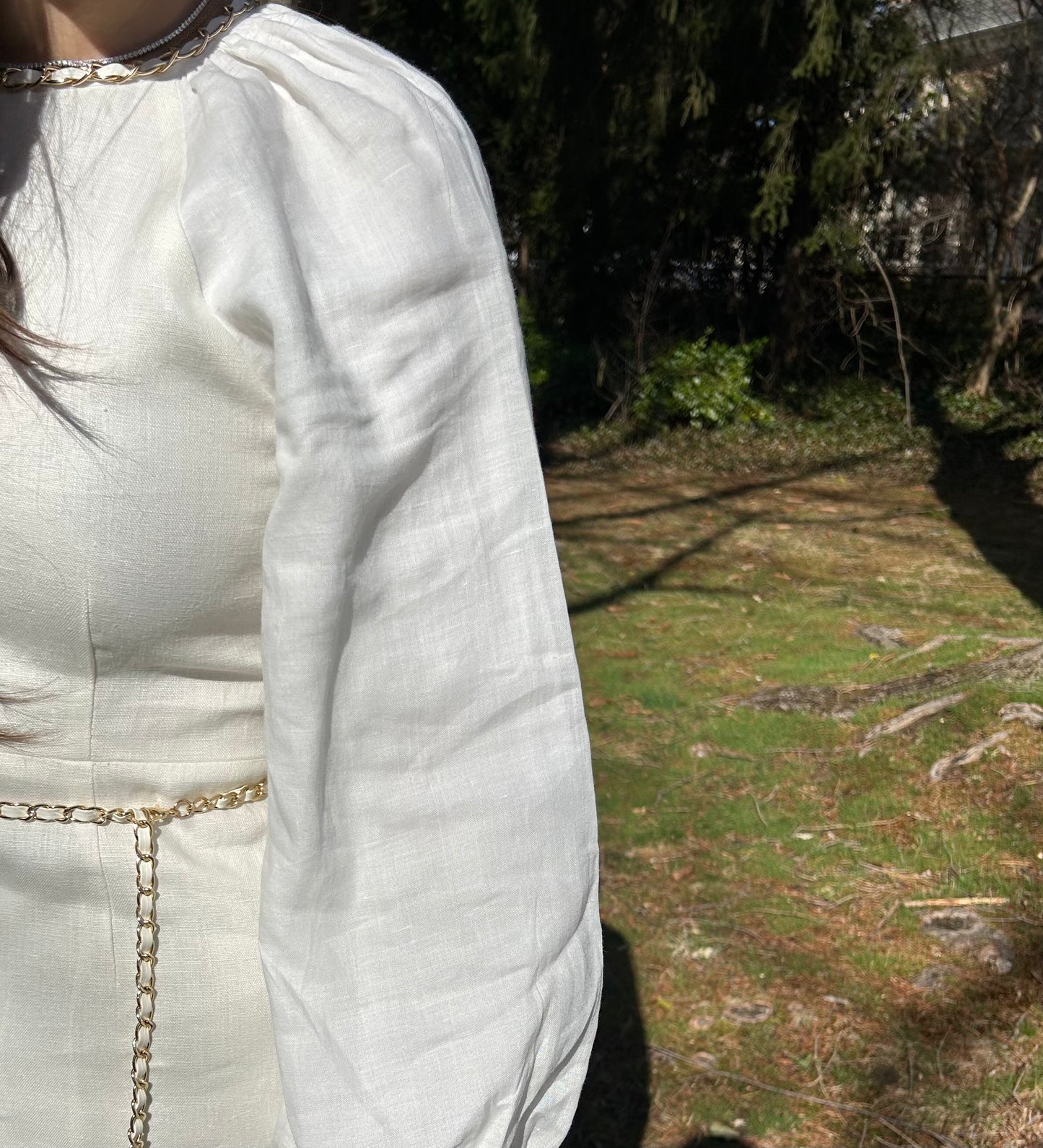 Chain White Linen Dress