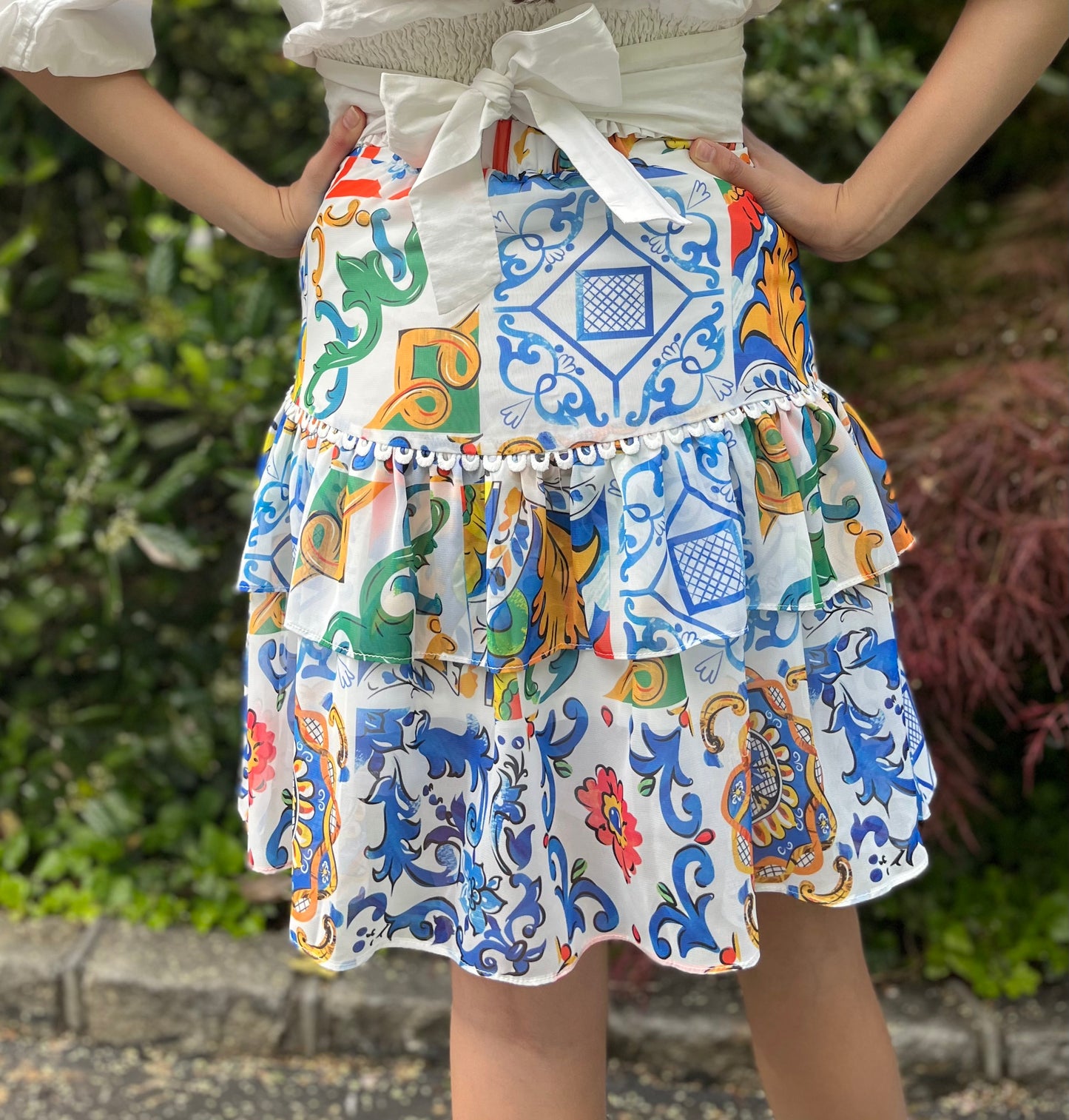 Majolica Print Ruffle Skirt