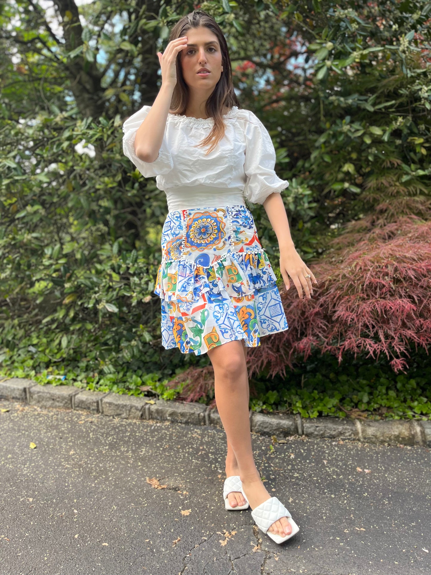 Majolica Print Ruffle Skirt