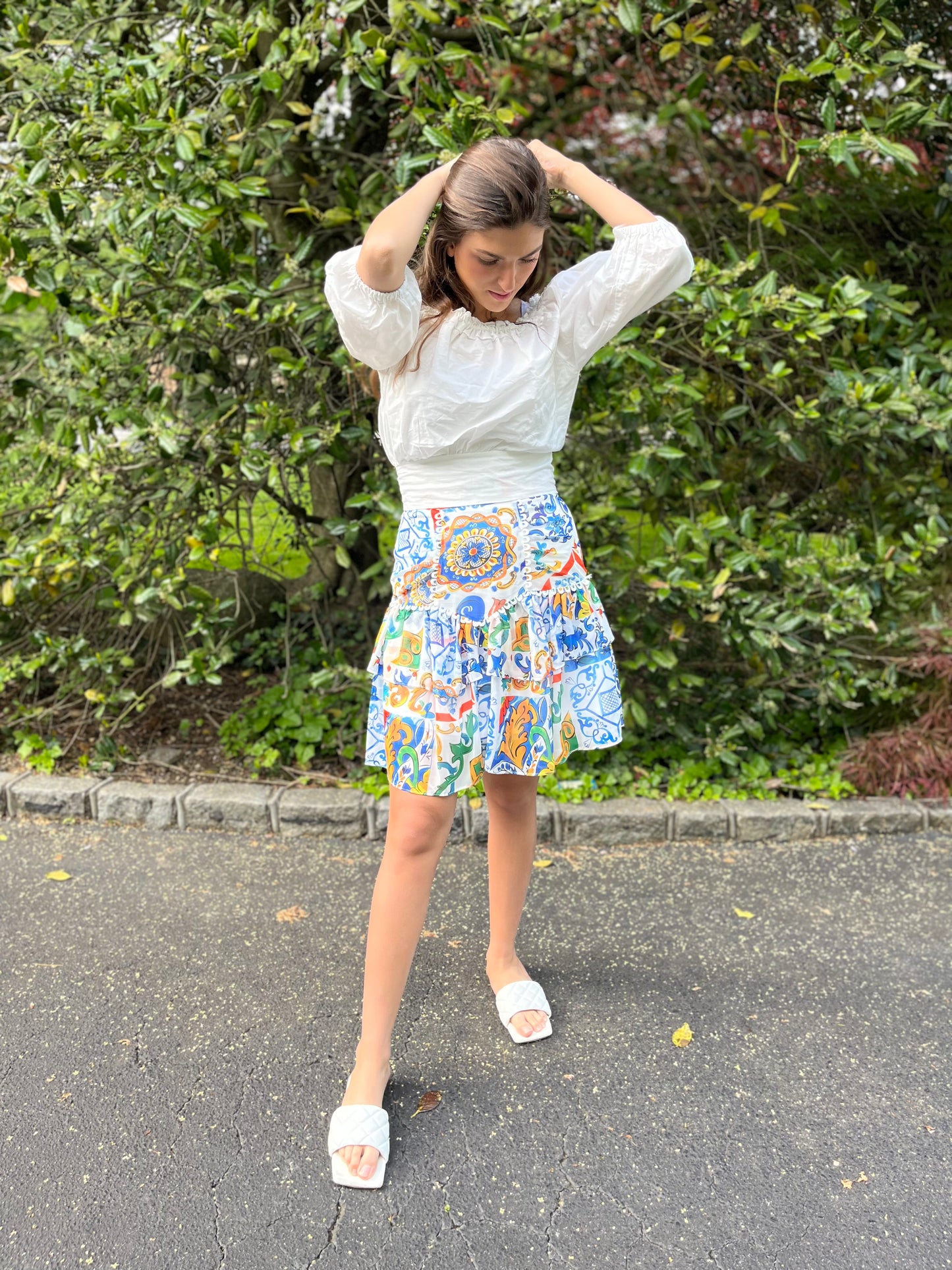 Majolica Print Ruffle Skirt