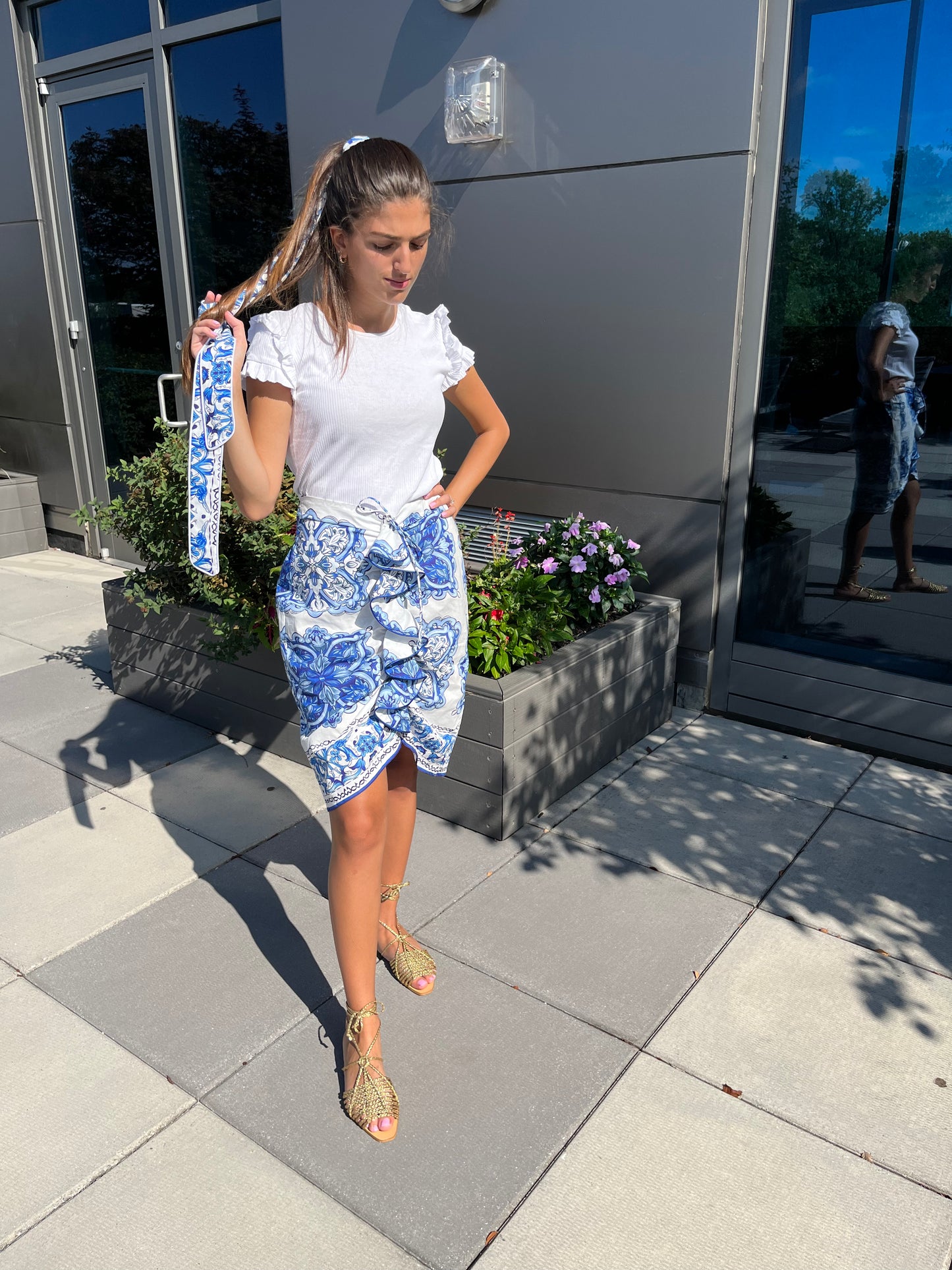 Blue and White Ruffle Skirt