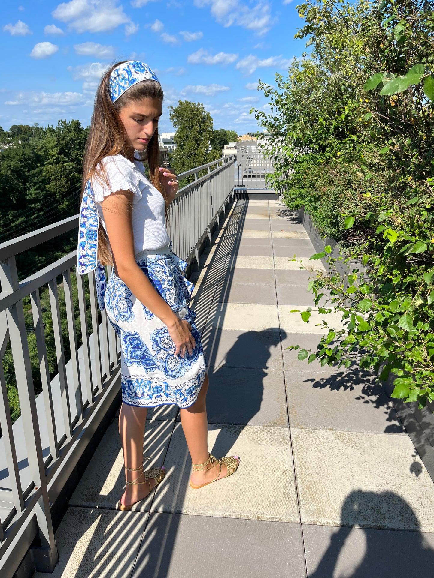 Blue and White Ruffle Skirt