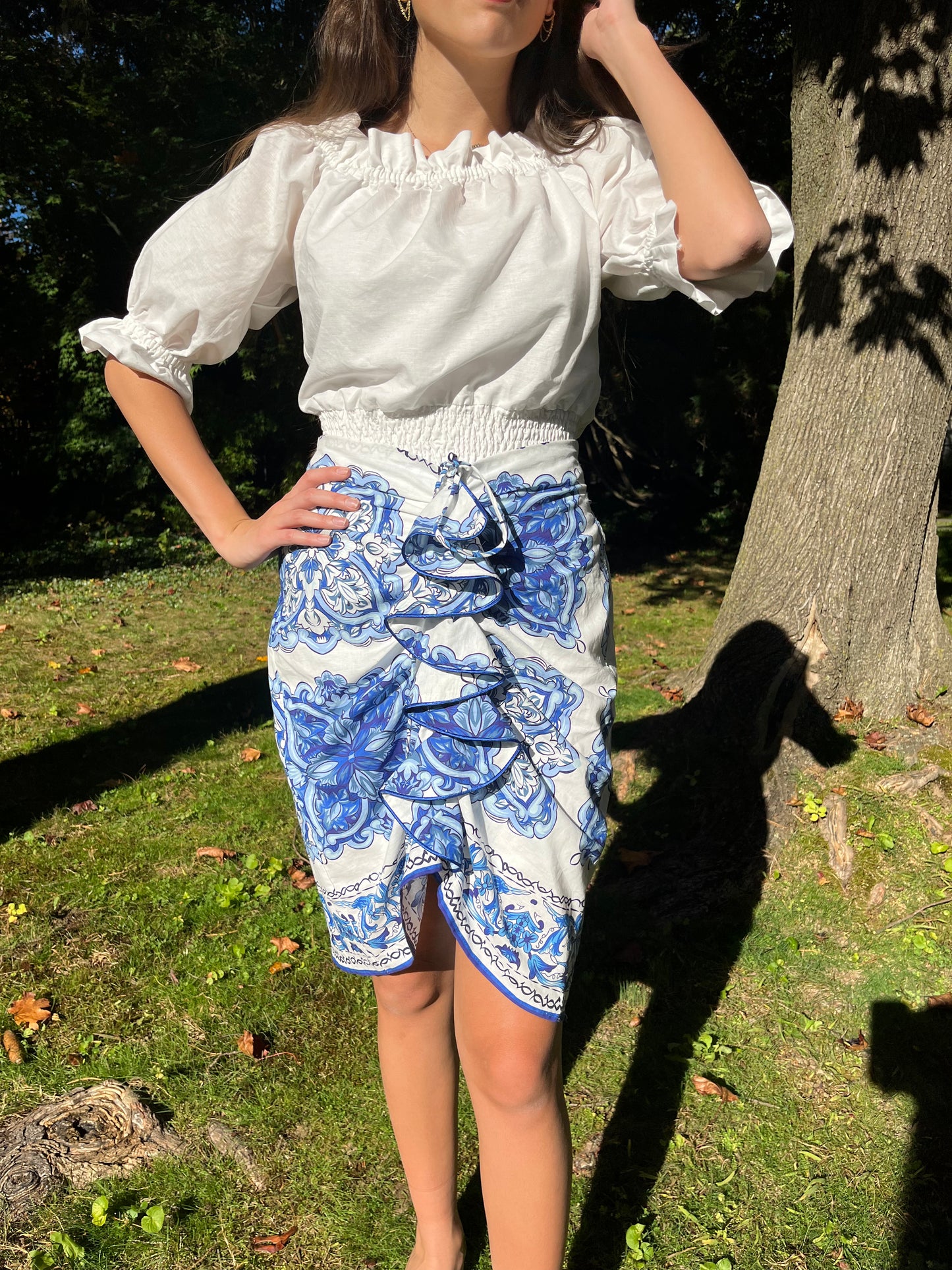 Blue and White Ruffle Skirt