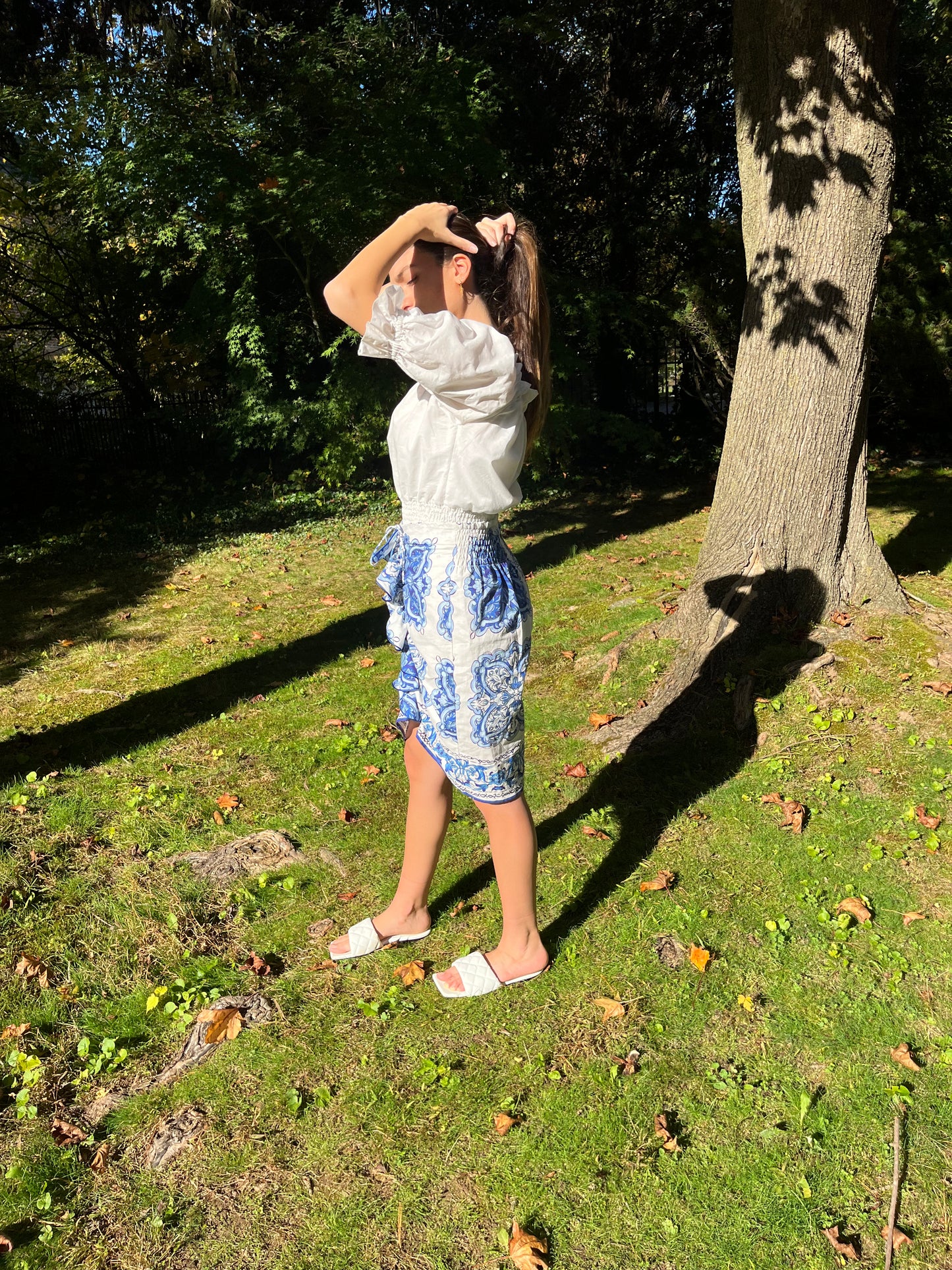 Blue and White Ruffle Skirt