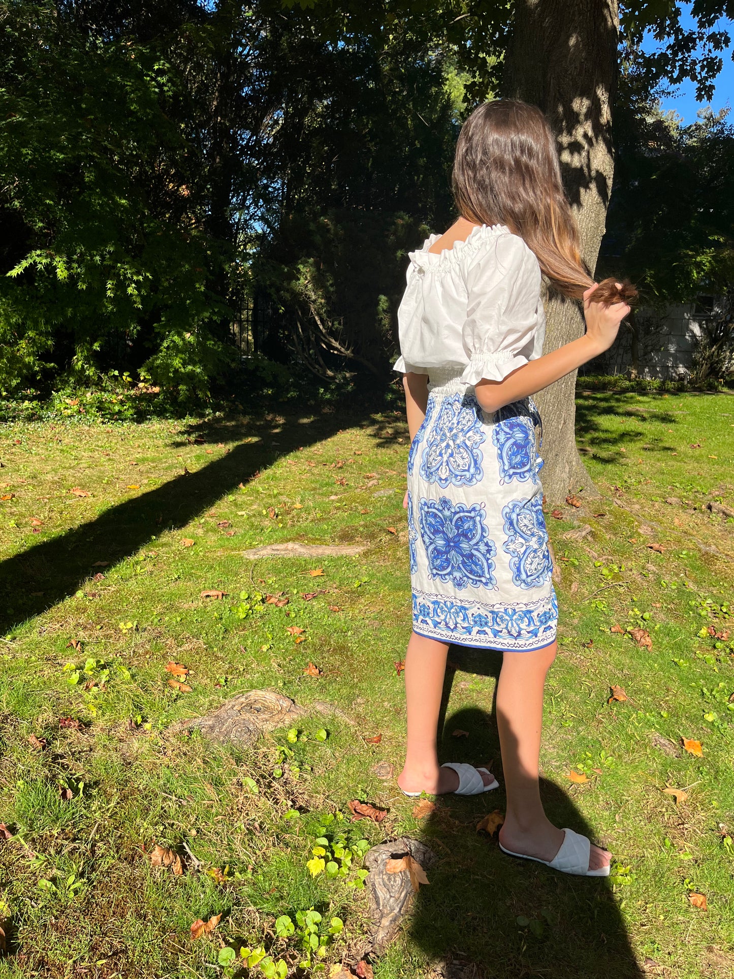 Blue and White Ruffle Skirt