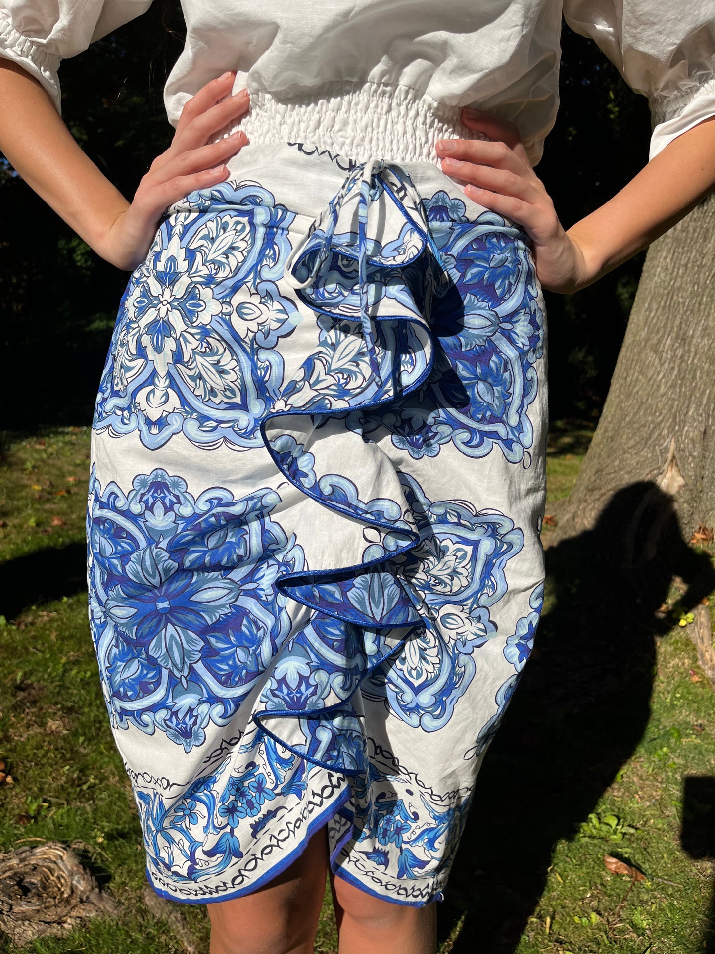 Blue and White Ruffle Skirt