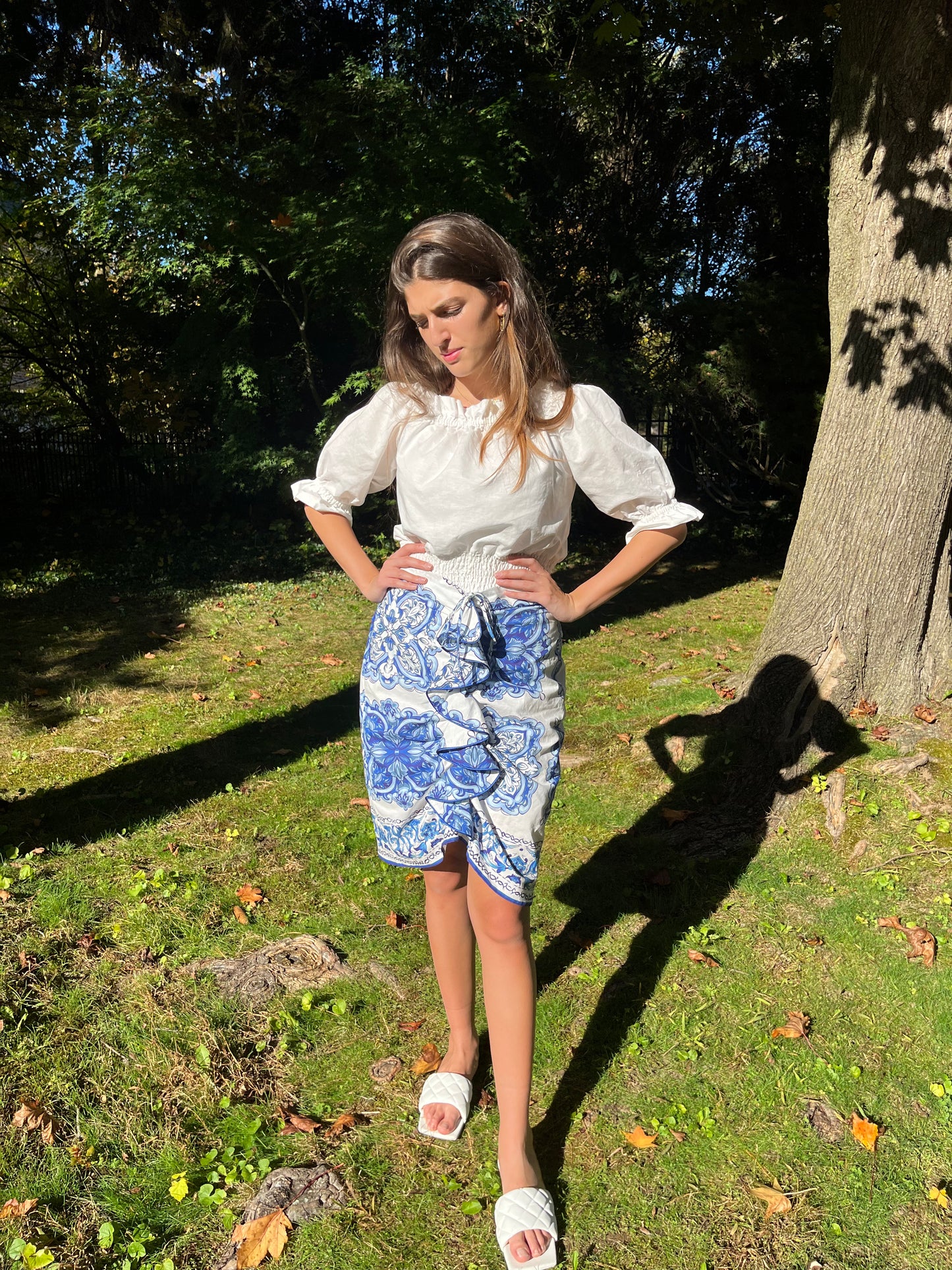 Blue and White Ruffle Skirt