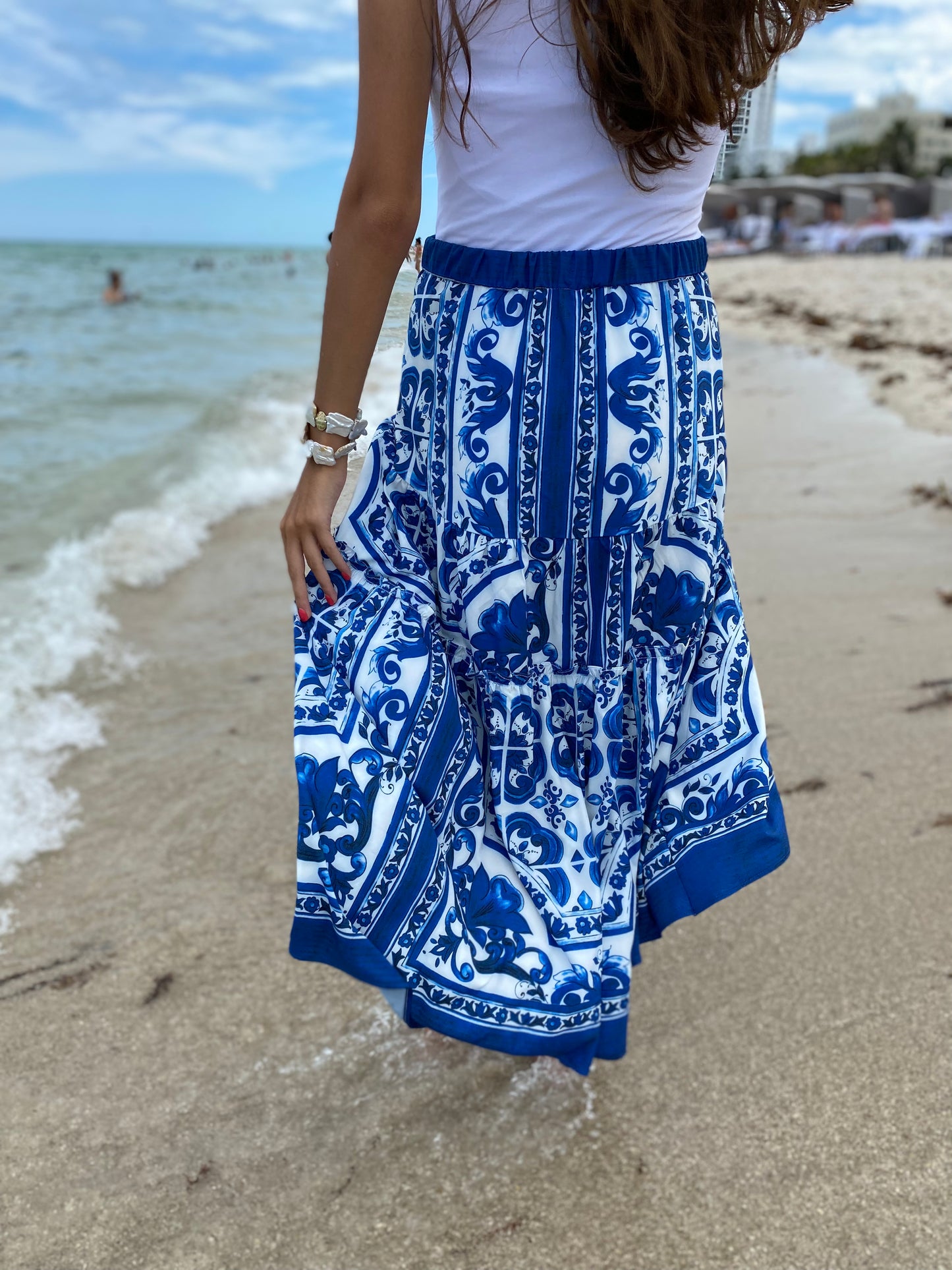 Blue/White Print Skirt