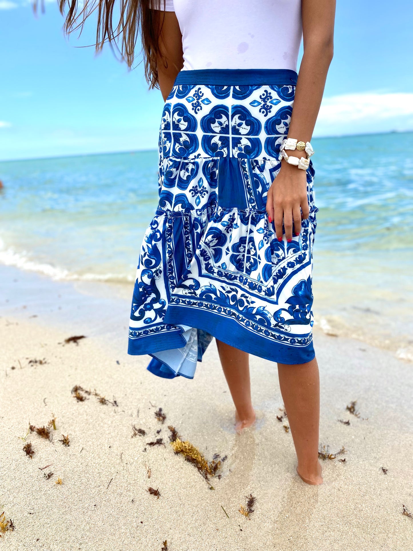 Blue/White Print Skirt