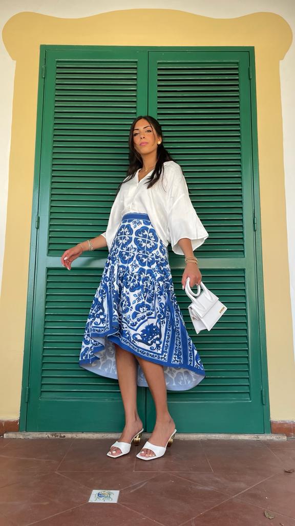 Blue/White Print Skirt