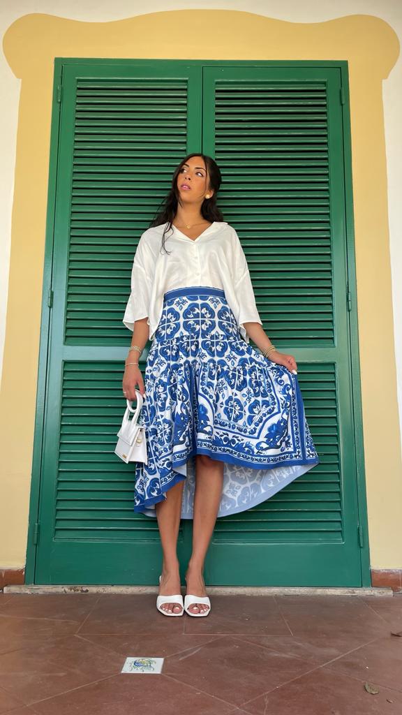 Blue/White Print Skirt