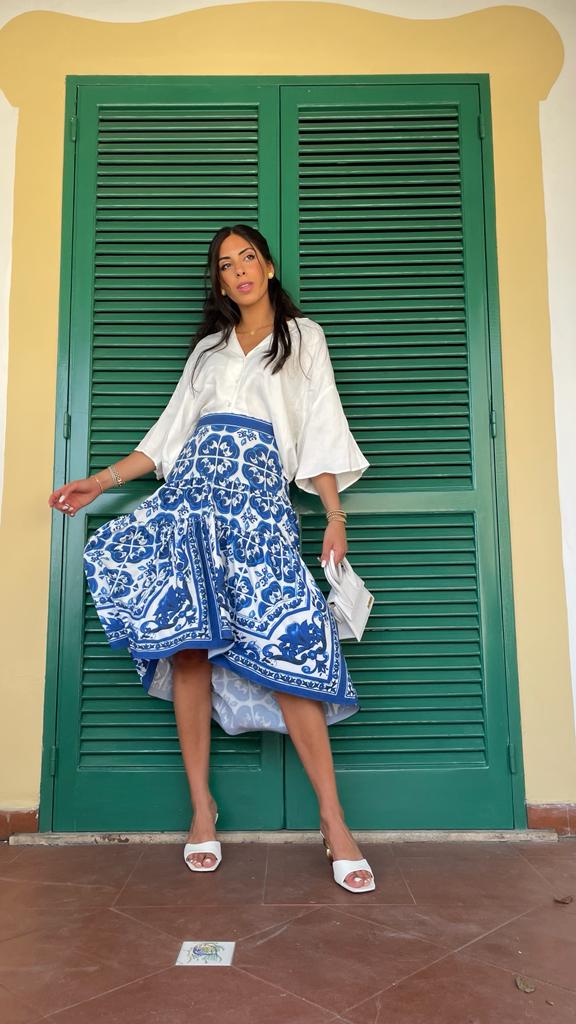 Blue/White Print Skirt